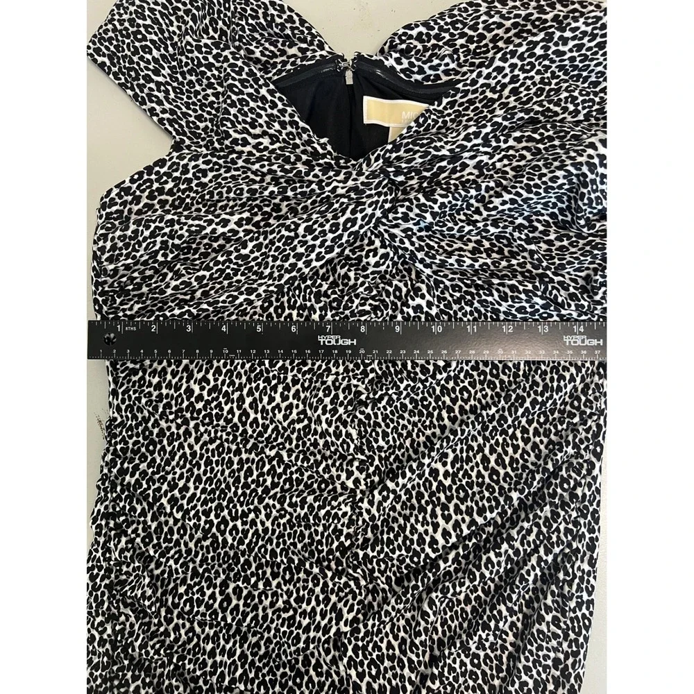 Michael Kors‎ Aluminum Animal Print Off Shoulder Ruched Midi Dress - Size L